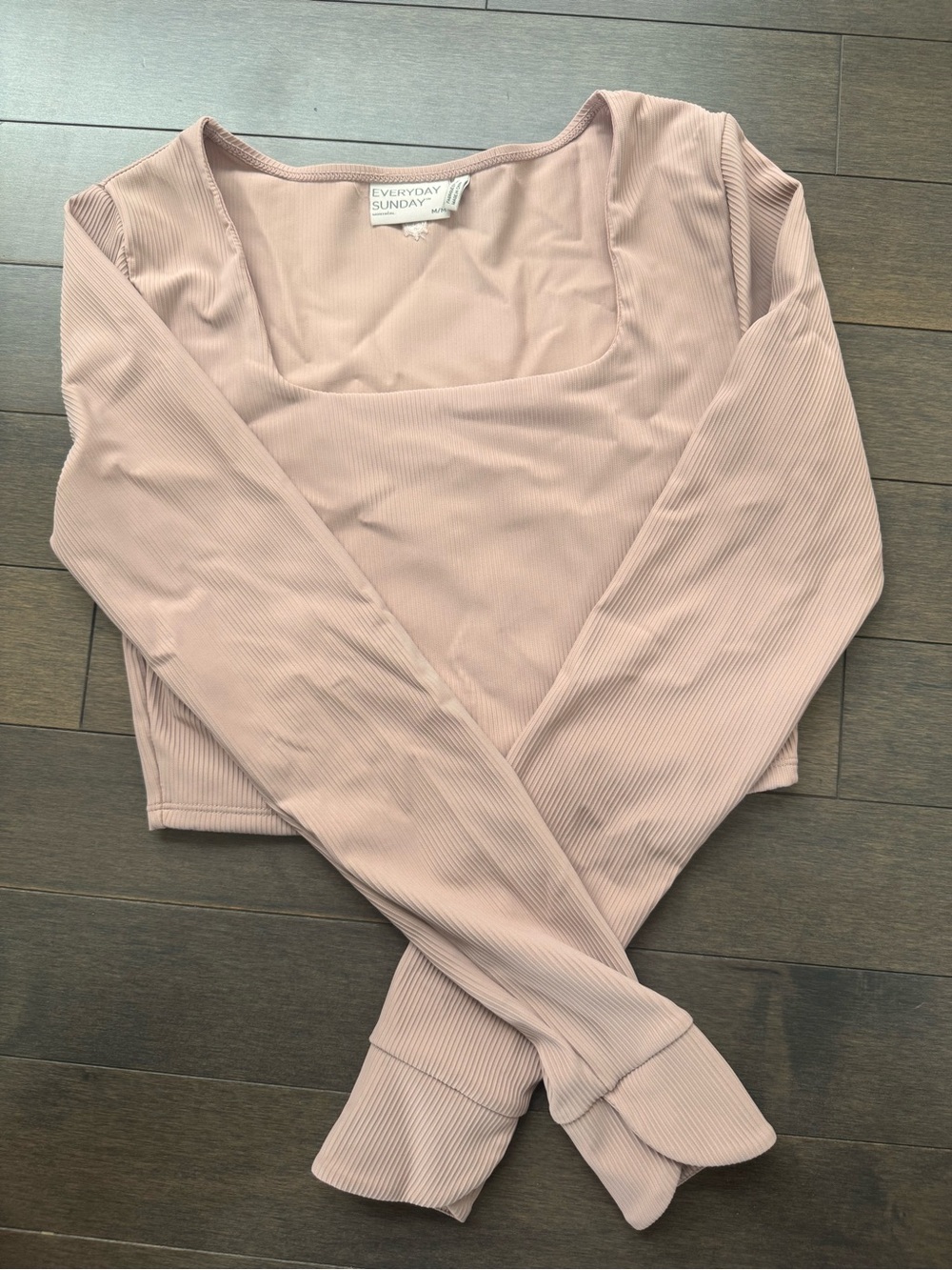 Everyday Sunday Ribbed Long Sleeve Square Neck Top - Dusty Rose